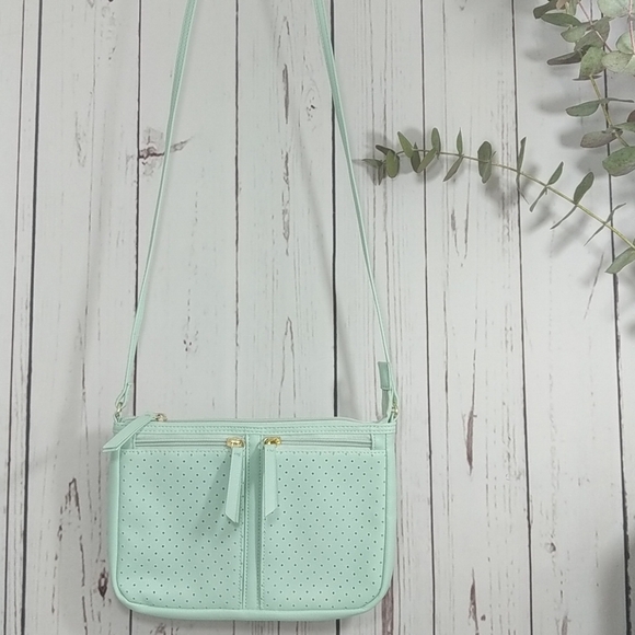 Mint Green Petite Laser Cut Crossbody Pouch Purse - Picture 5 of 13